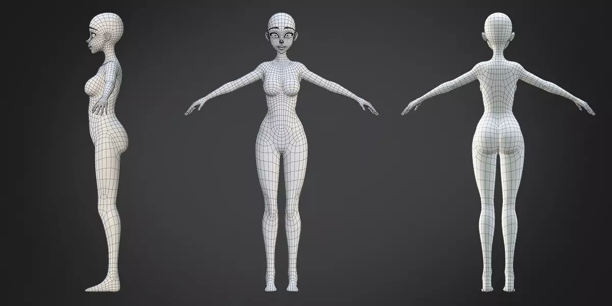 Customize Female Base Mesh Anime Style Free 3D model_4