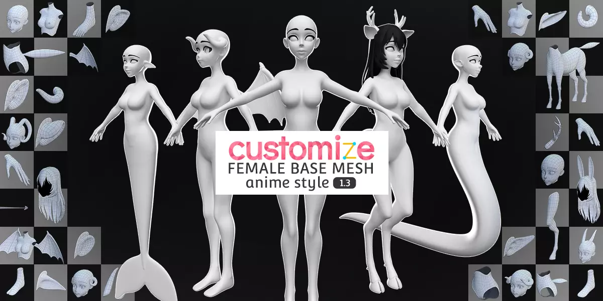 Customize Female Base Mesh Anime Style Free 3D model_1
