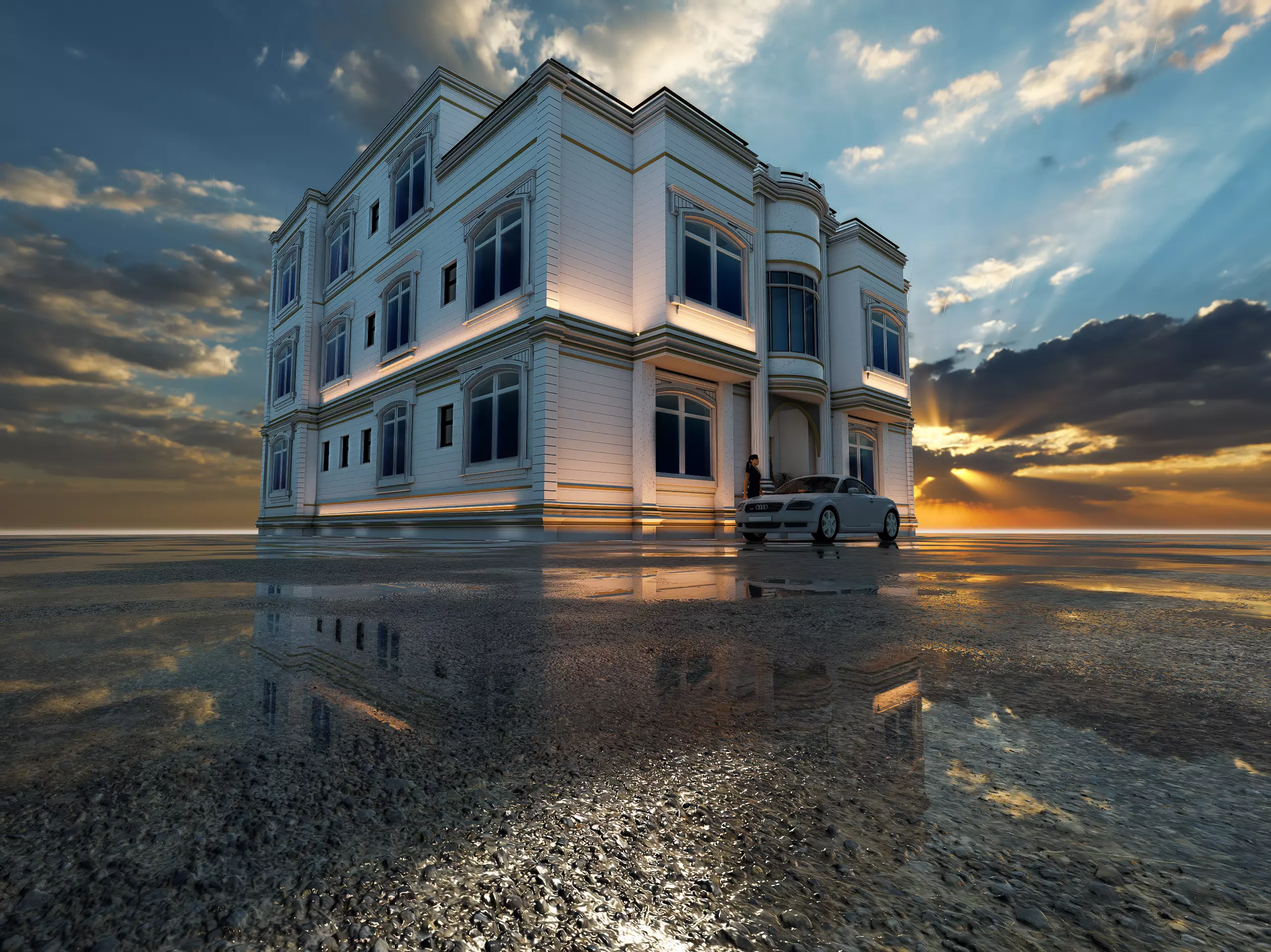 Neo-Classical Villa 3D Model - Revit-FBX-DWG-D5 Ready 3D model