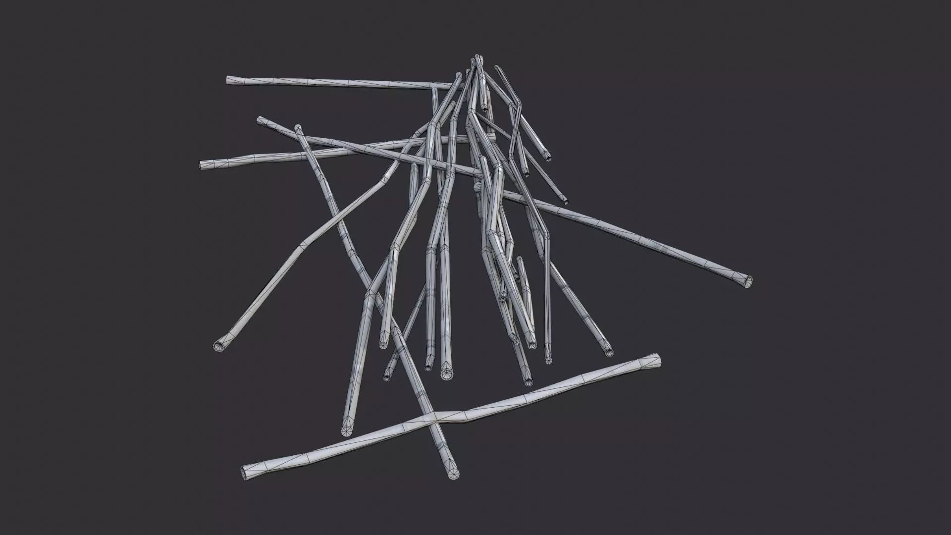 Trampled Reed Fence Debris Low-poly 3D model_7