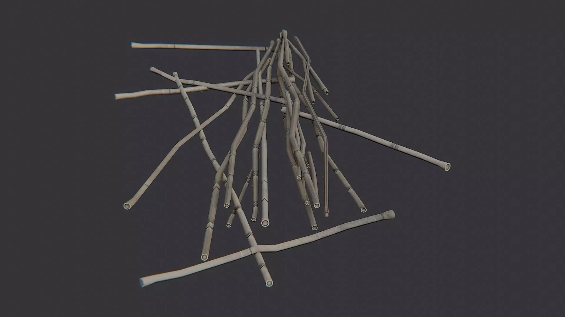 Trampled Reed Fence Debris Low-poly 3D model_0