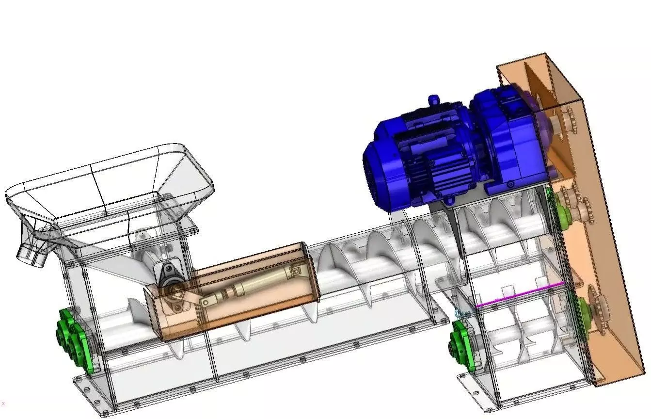 Twin Screw Conveyor - Efficient Material Mixing System 3D model_1