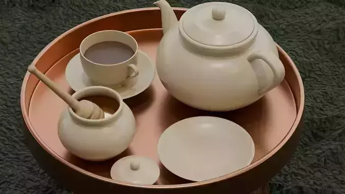  Tea set on a tray 3D