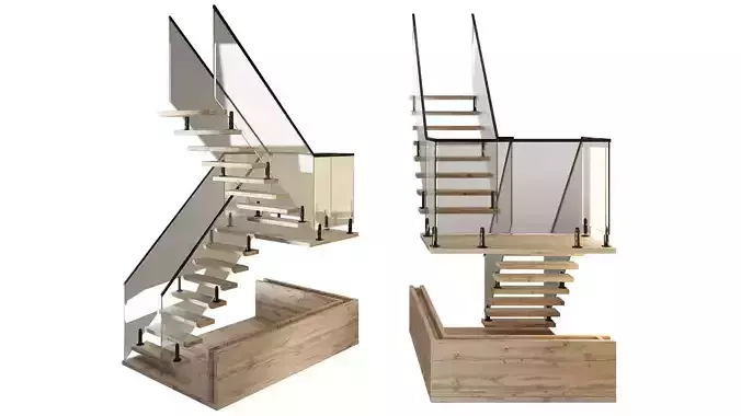 Wooden staircase with glass railing