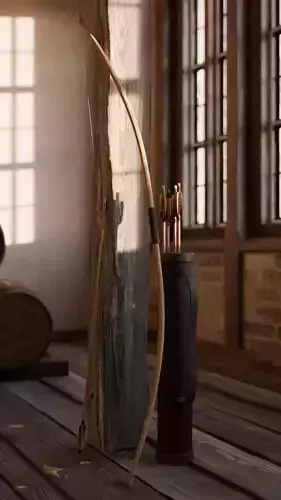 Long Bow with Arrows and Quiver 