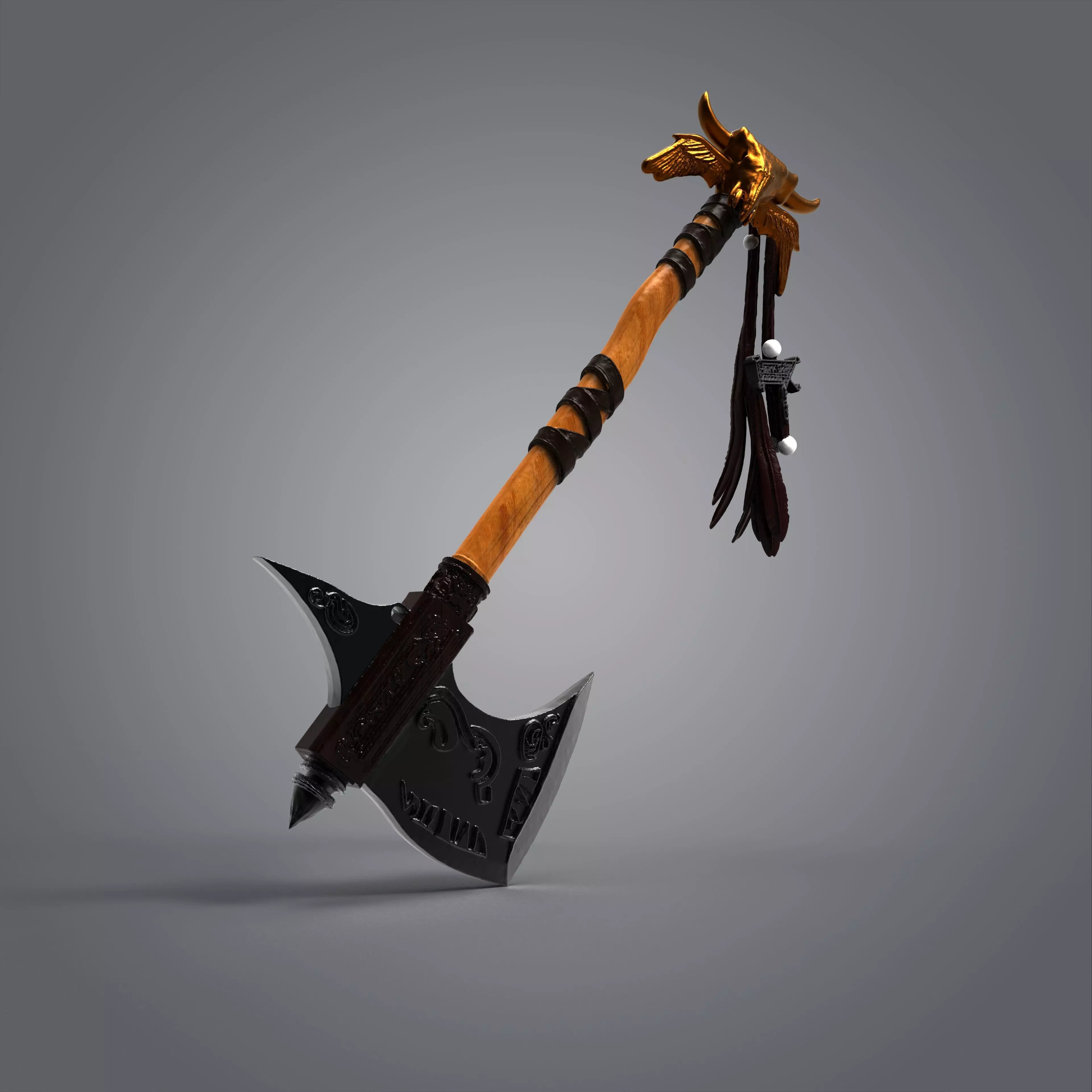 High-Poly Fantasy Battle Axe 3D Model - Detailed Medieval Weapon 3D model_0