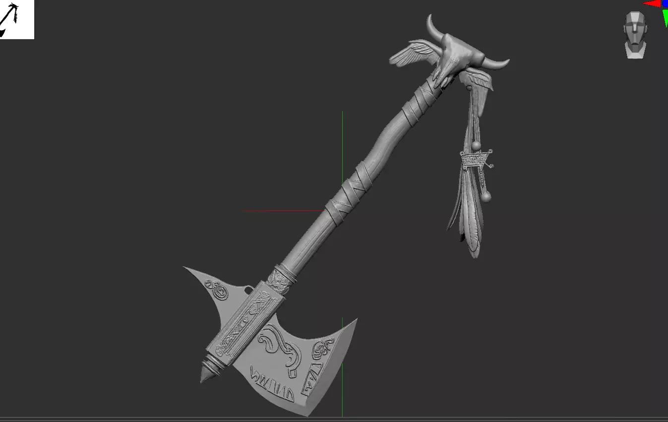 High-Poly Fantasy Battle Axe 3D Model - Detailed Medieval Weapon 3D model_7