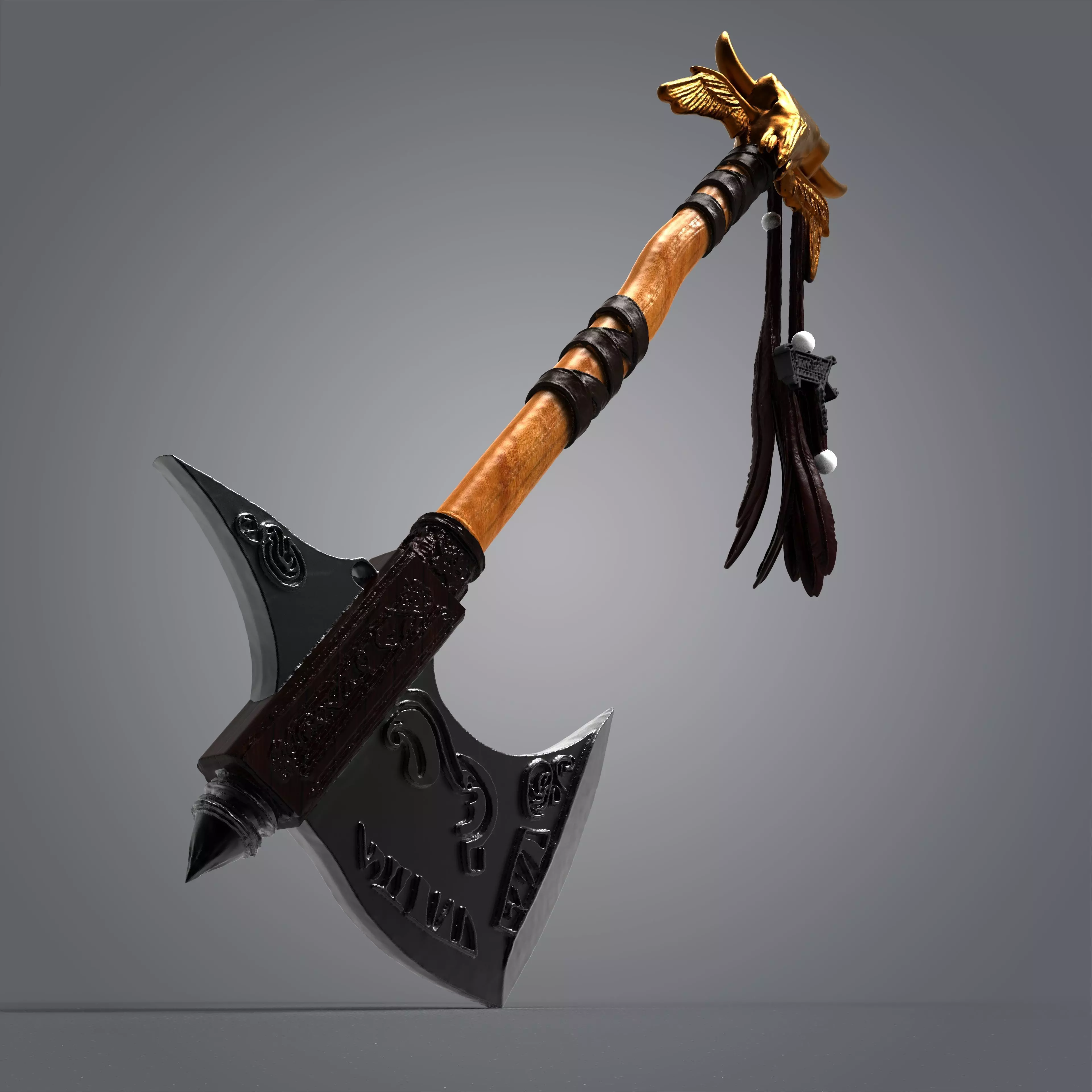 High-Poly Fantasy Battle Axe 3D Model - Detailed Medieval Weapon 3D model_1