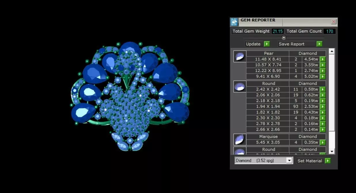 Peacock Brooch 3D print model_4