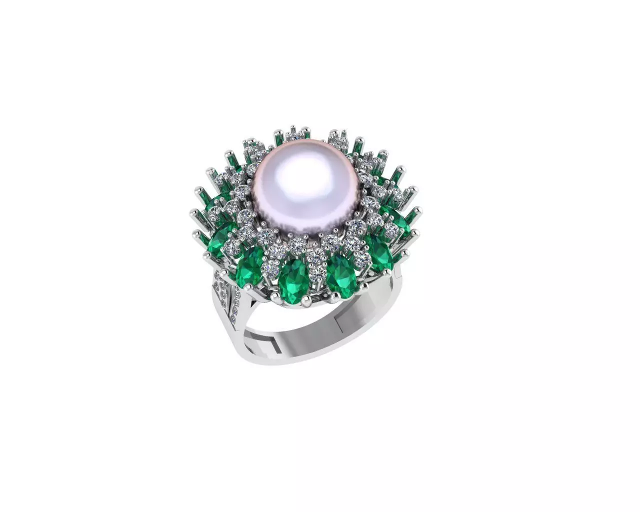 Diamond Pearl Ring 3D print model_1