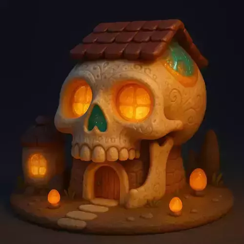 Skull House Whimsical Halloween 3D Model Printable STL Miniature