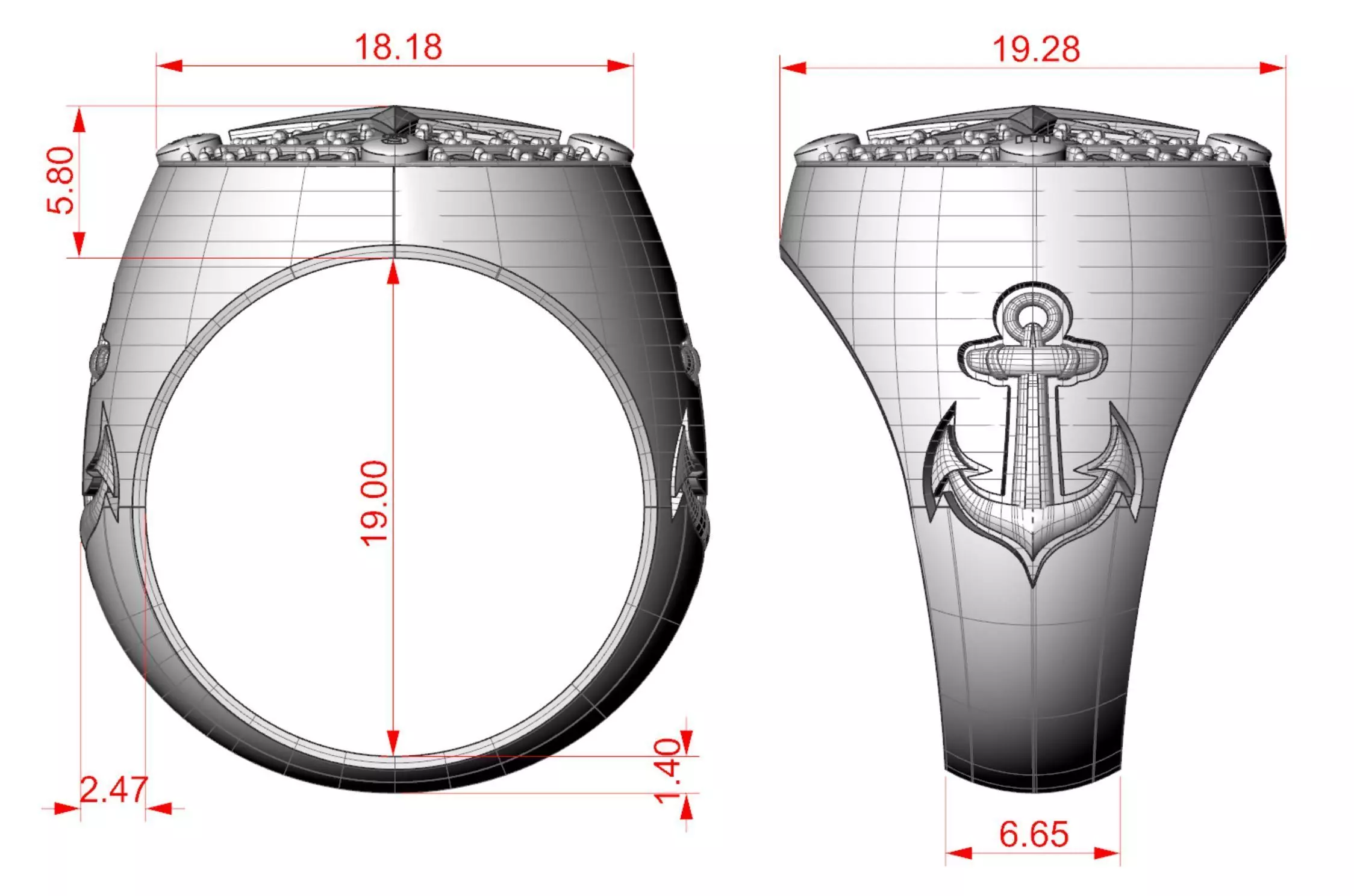 Nautical Compass Anchor Ring 3D print model_8