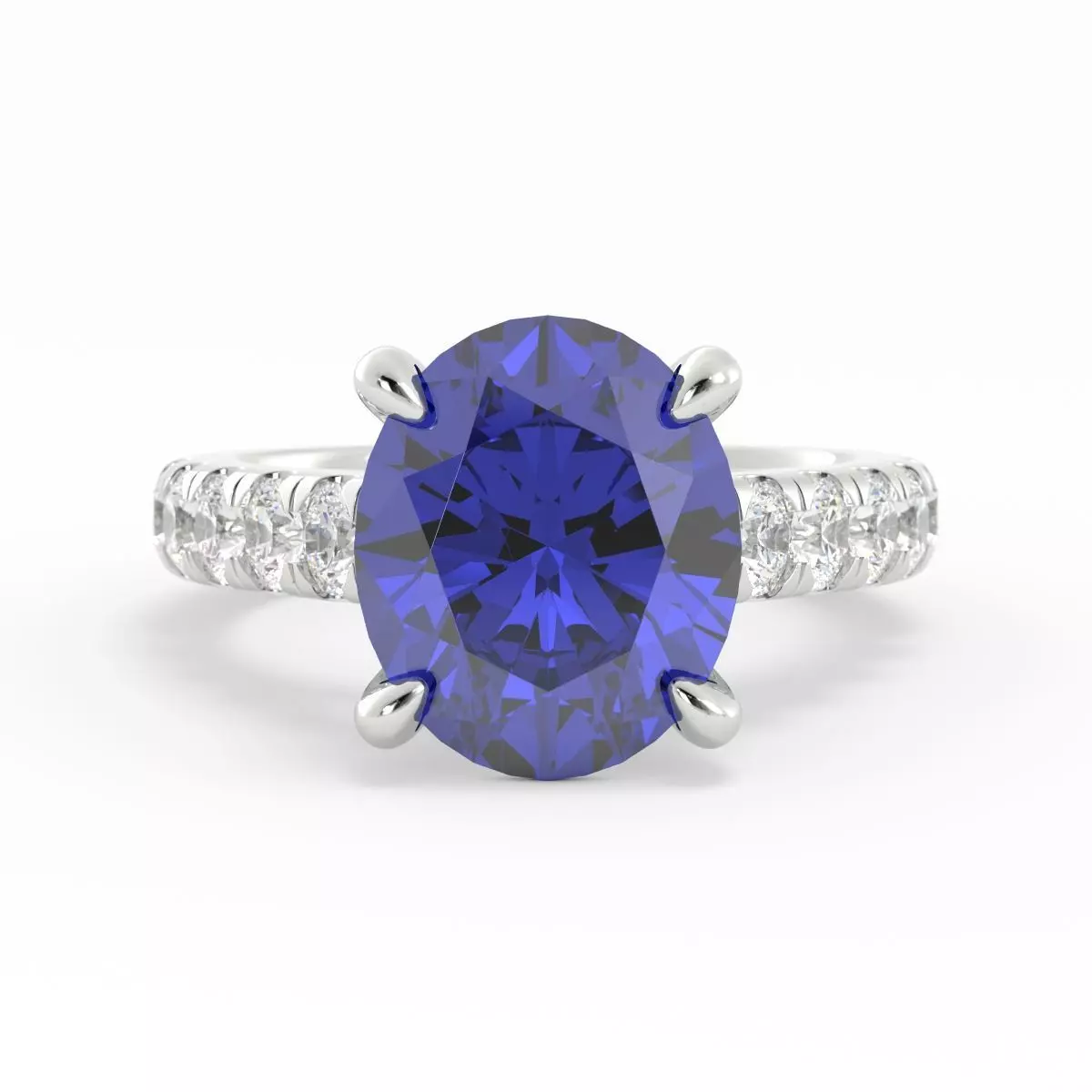 Blue Oval Solitaire with Large Pave Diamond Band 3DM 3D print model