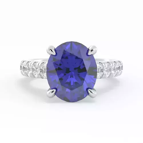 Blue Oval Solitaire with Large Pave Diamond Band 3DM