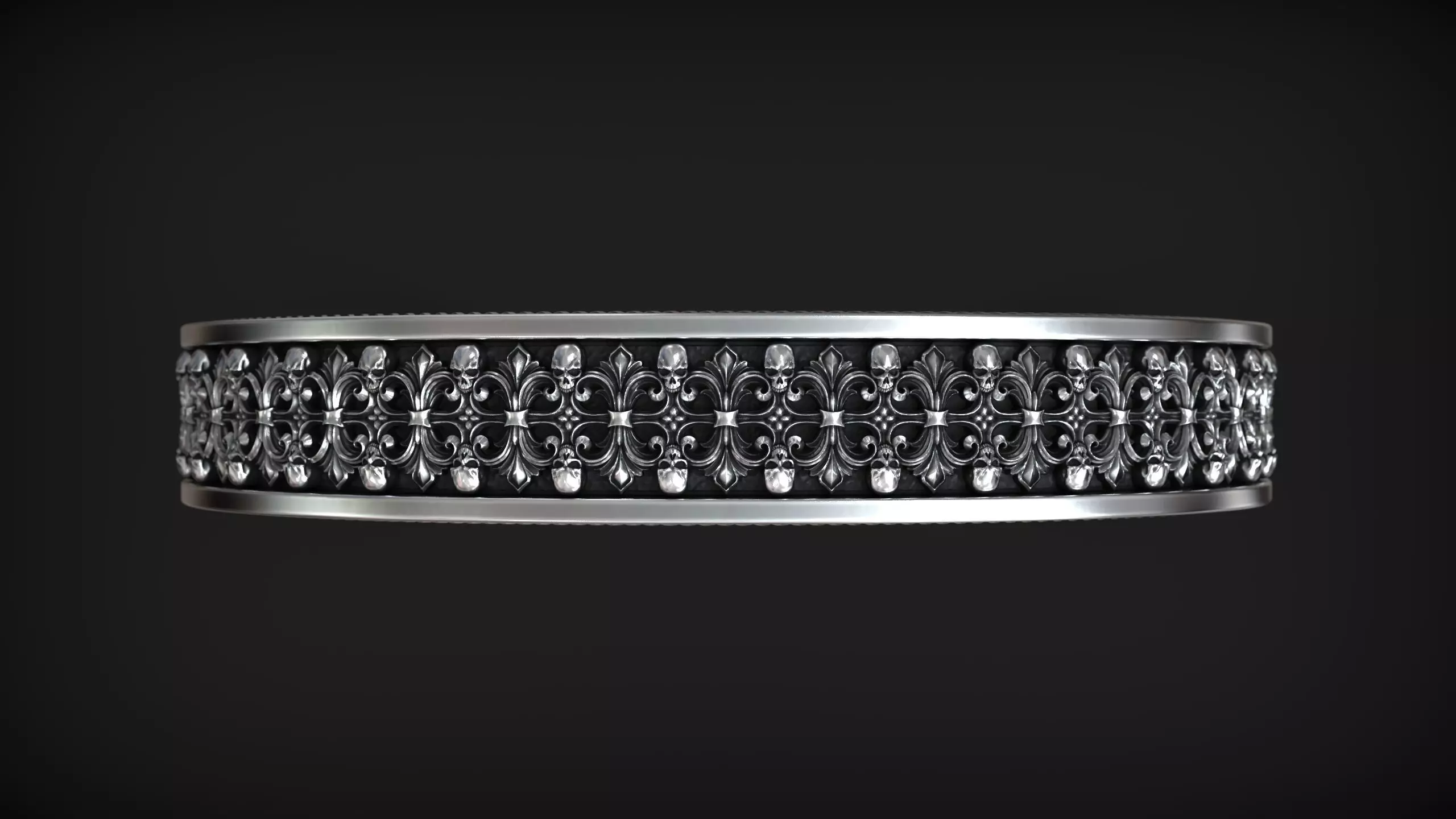 Royal Skull Baroque Bracelet Gothic Cuff Bangle 3D print model_6