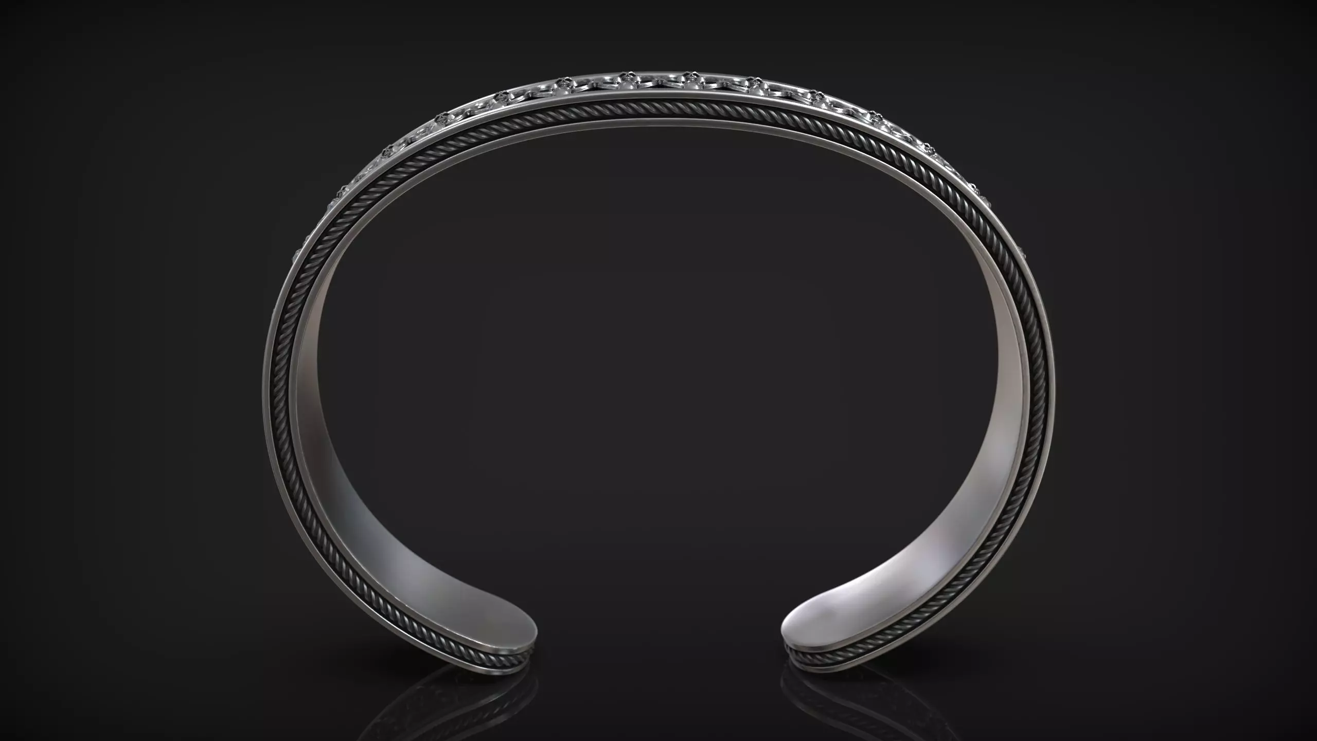 Royal Skull Baroque Bracelet Gothic Cuff Bangle 3D print model_8