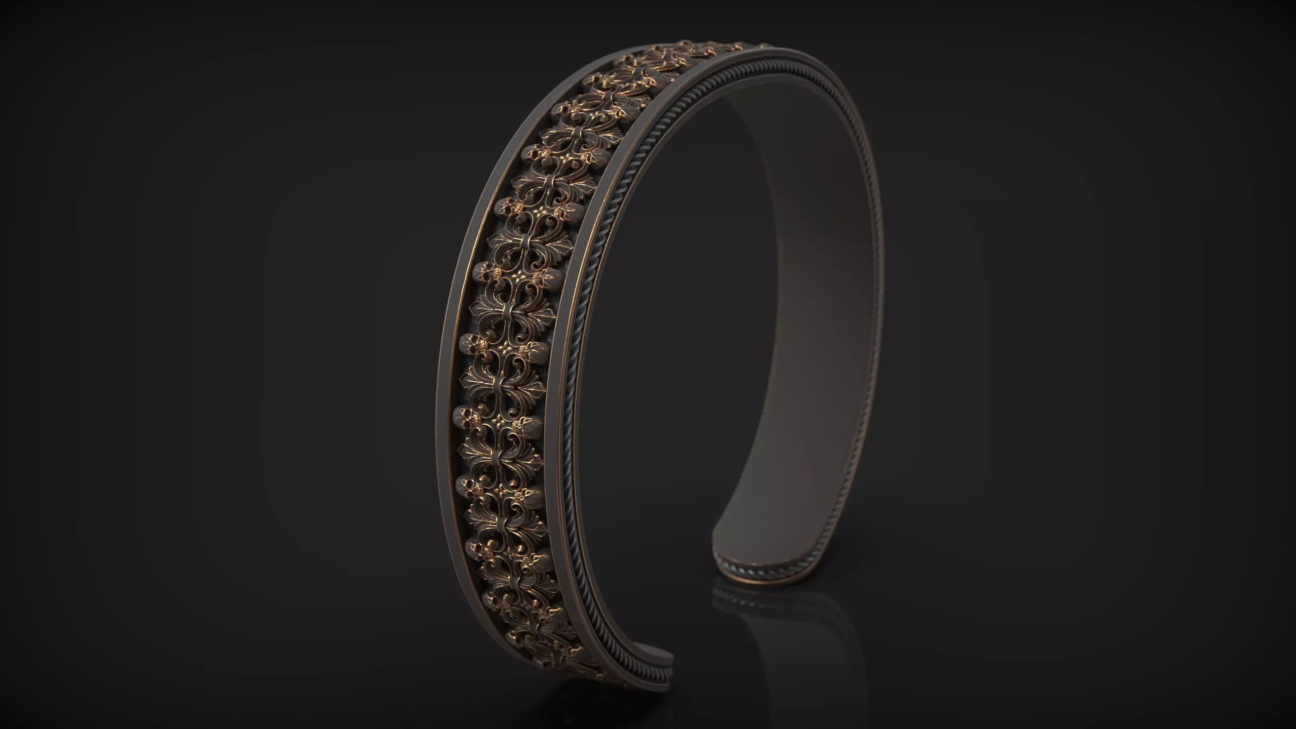 Royal Skull Baroque Bracelet Gothic Cuff Bangle 3D print model_1