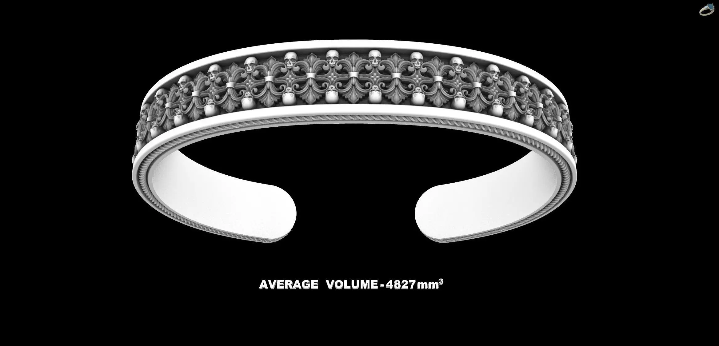 Royal Skull Baroque Bracelet Gothic Cuff Bangle 3D print model_14