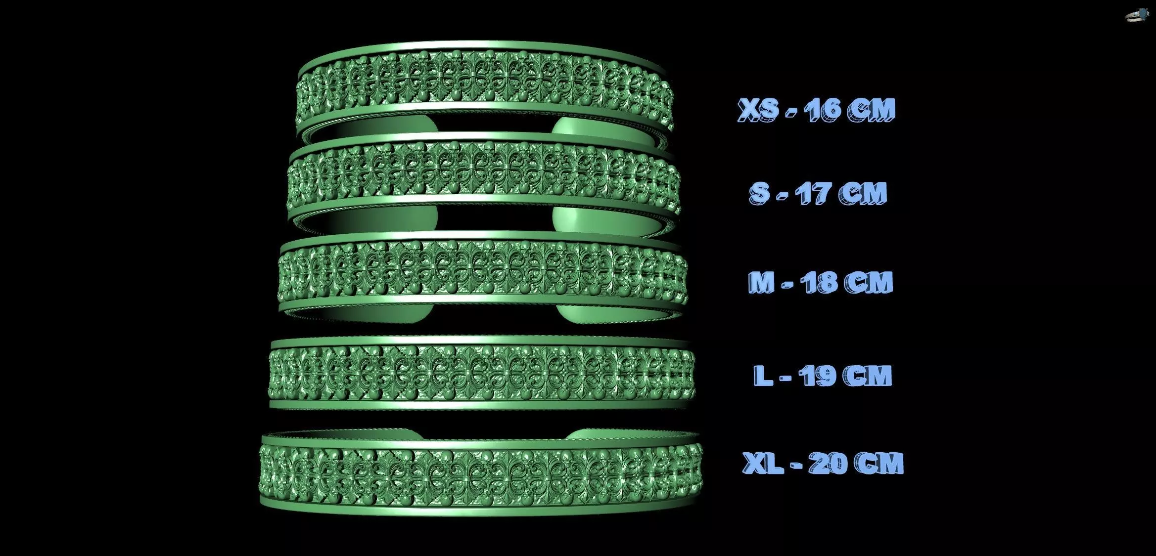 Royal Skull Baroque Bracelet Gothic Cuff Bangle 3D print model_11