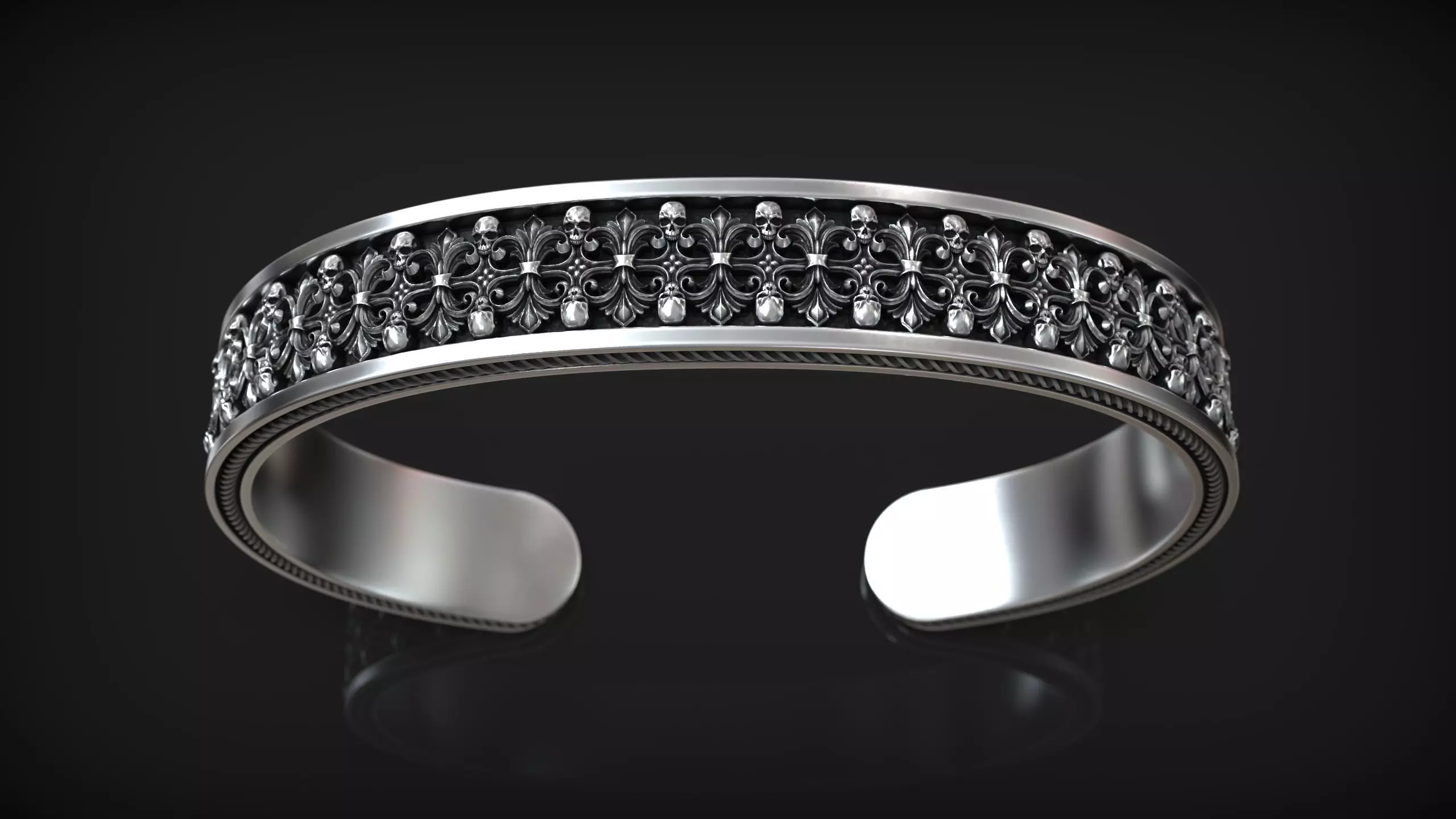 Royal Skull Baroque Bracelet Gothic Cuff Bangle 3D print model_0