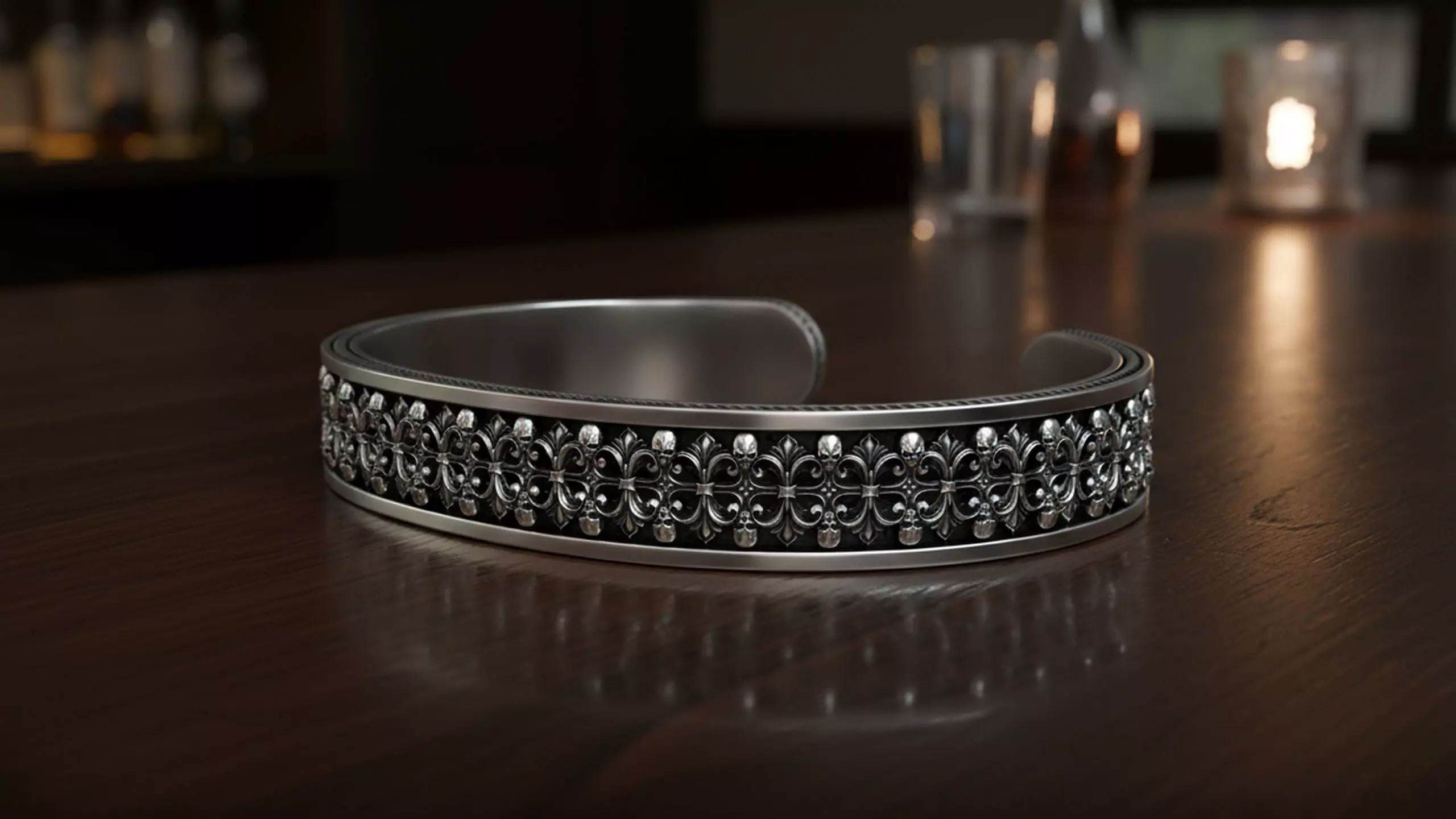 Royal Skull Baroque Bracelet Gothic Cuff Bangle 3D print model_4