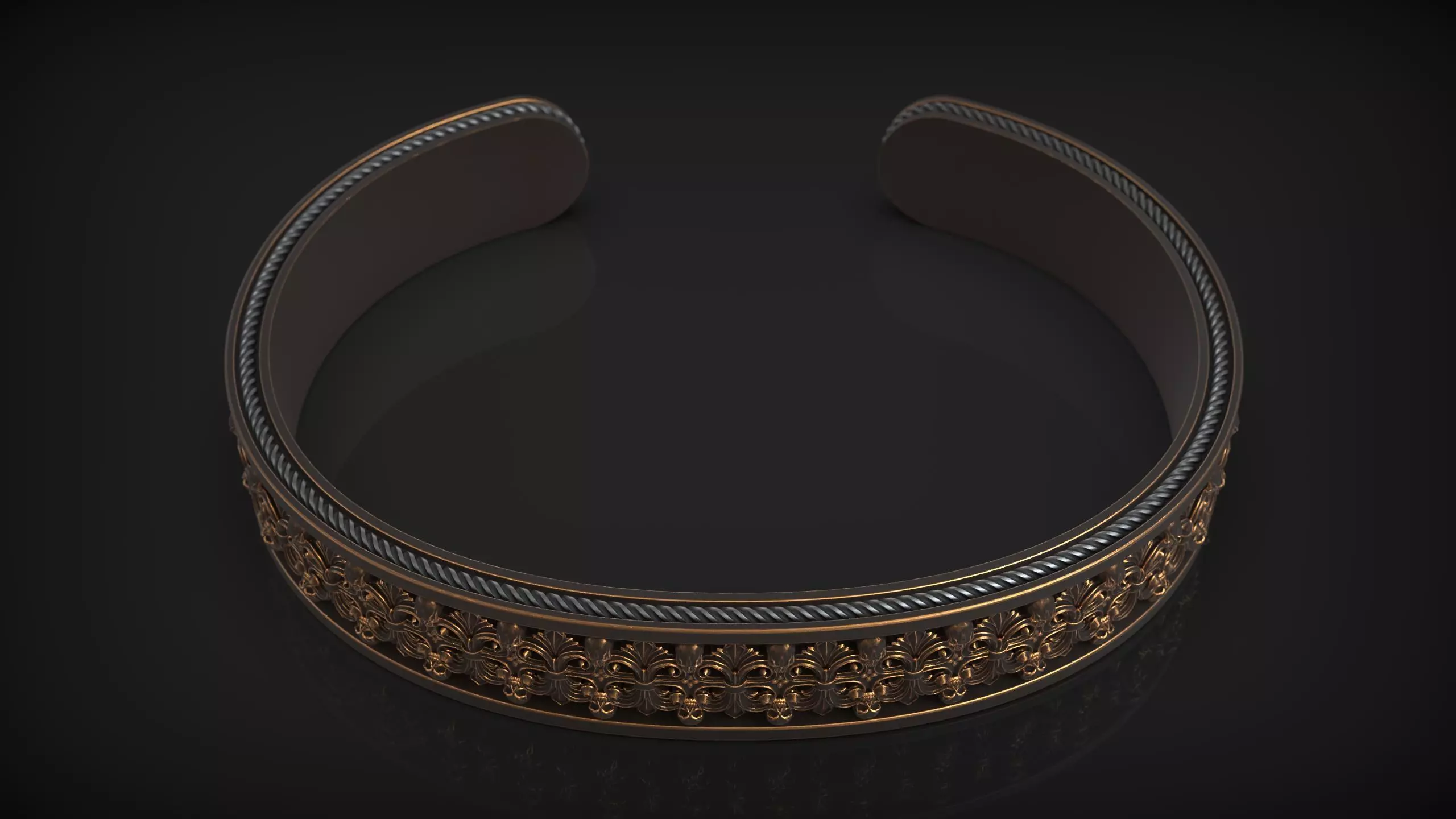 Royal Skull Baroque Bracelet Gothic Cuff Bangle 3D print model_5