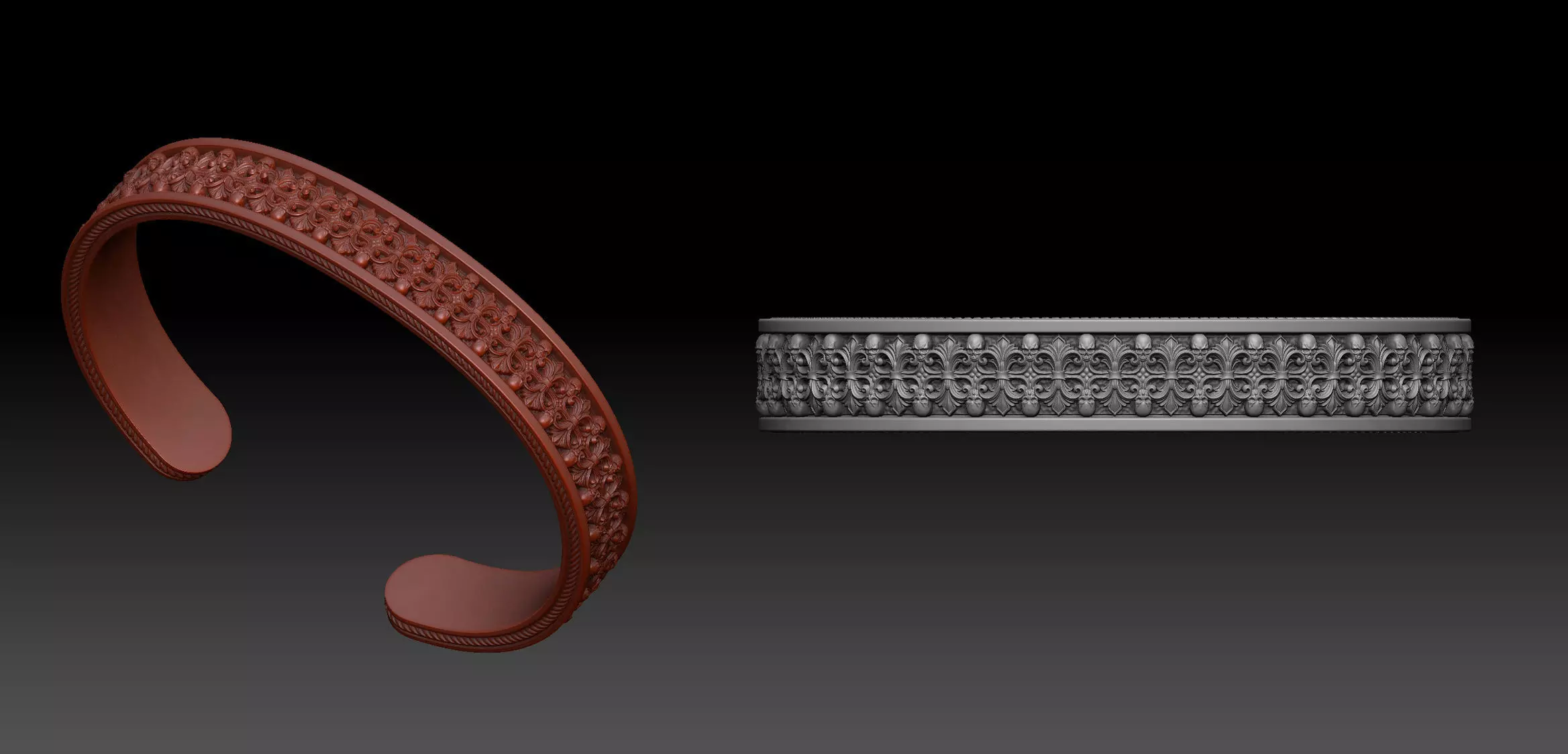 Royal Skull Baroque Bracelet Gothic Cuff Bangle 3D print model_12