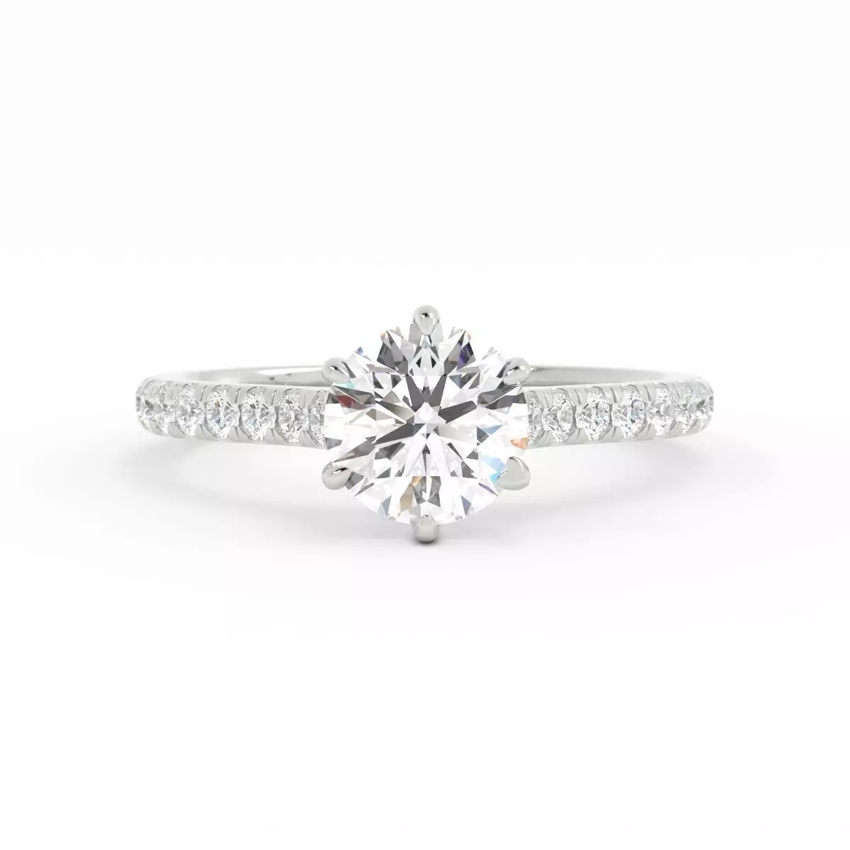 Round six prong engagement ring and set 3dm and rendering 3D print model