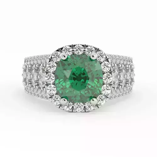 Cushion Emerald large bling with round diamonds 3dm