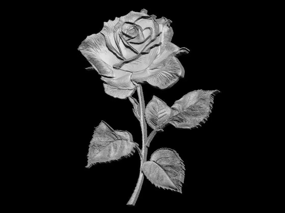 Blooming Rose with Stem Sculpture 3D print model_2