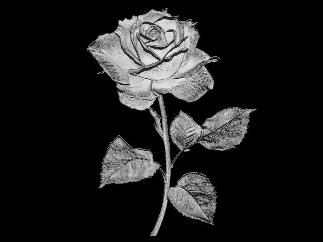 Blooming Rose with Stem Sculpture 3D print model_1