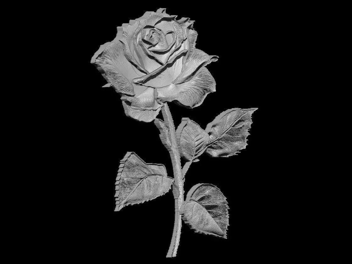 Blooming Rose with Stem Sculpture 3D print model_3