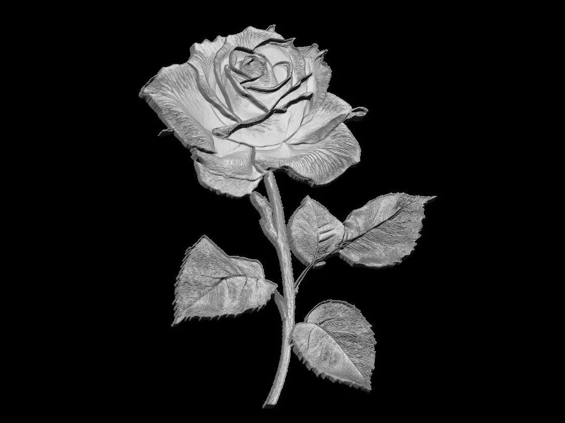 Blooming Rose with Stem Sculpture 3D print model_4