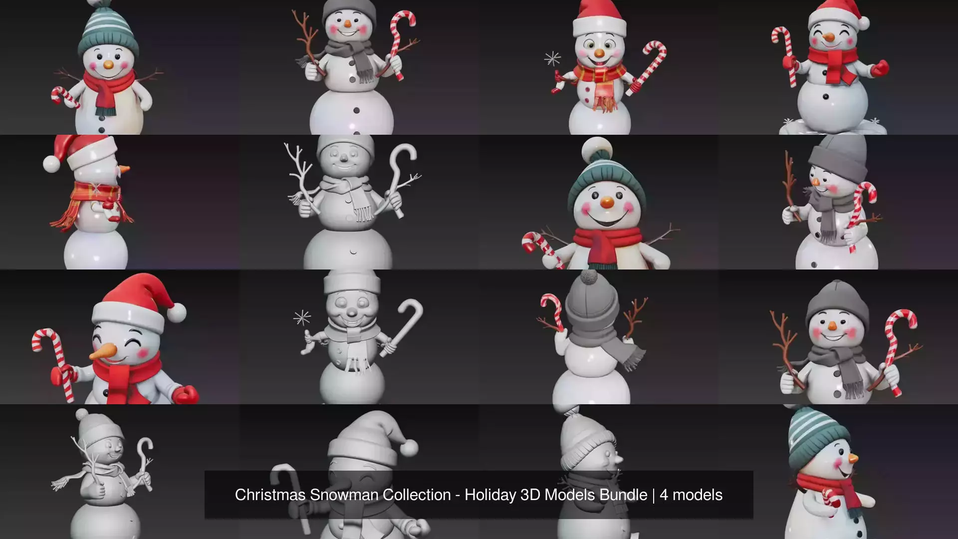 Christmas Snowman Collection - Holiday 3D Models Bundle _1