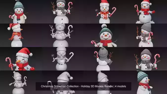 Christmas Snowman Collection - Holiday 3D Models Bundle