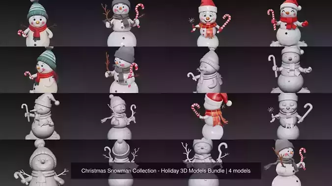 Christmas Snowman Collection - Holiday 3D Models Bundle