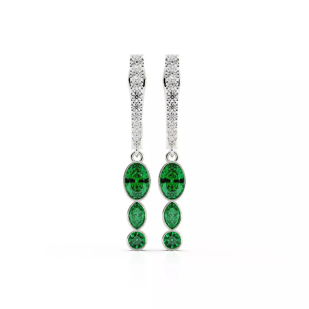 Oval Gradual Dangle Earrings With Diamond Huggie 3D print model