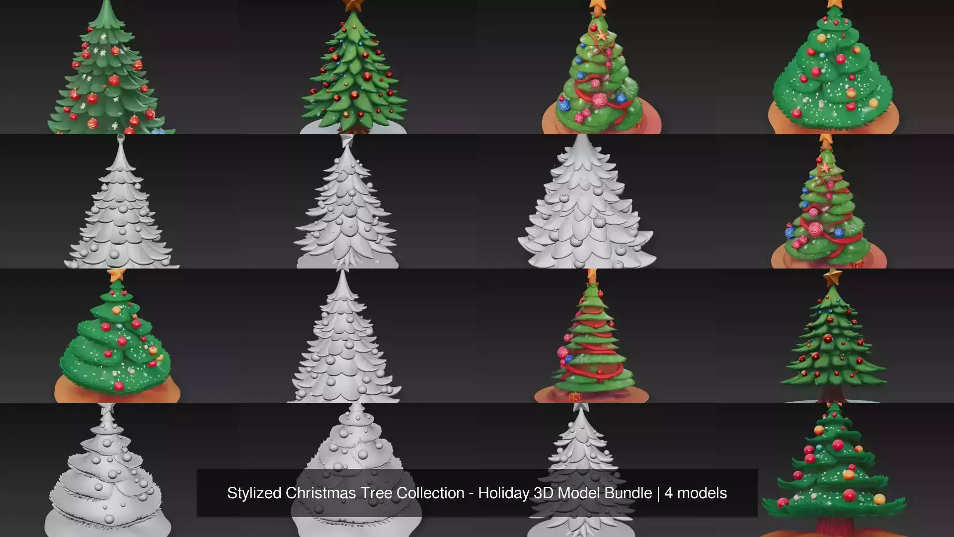 Stylized Christmas Tree Collection - Holiday 3D Model Bundle _1