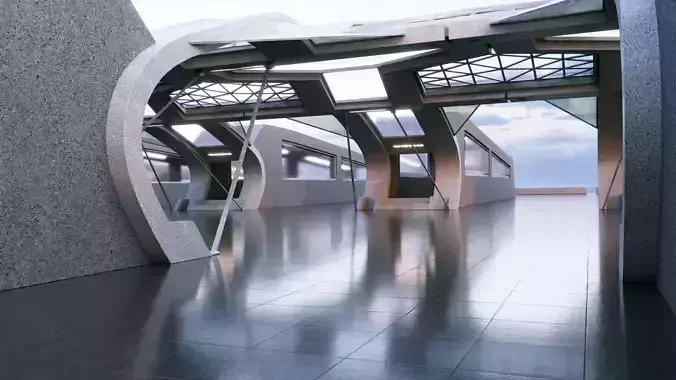 Futuristic Sci-fi Corridor- Architectural Background- V1U3 3D model 4