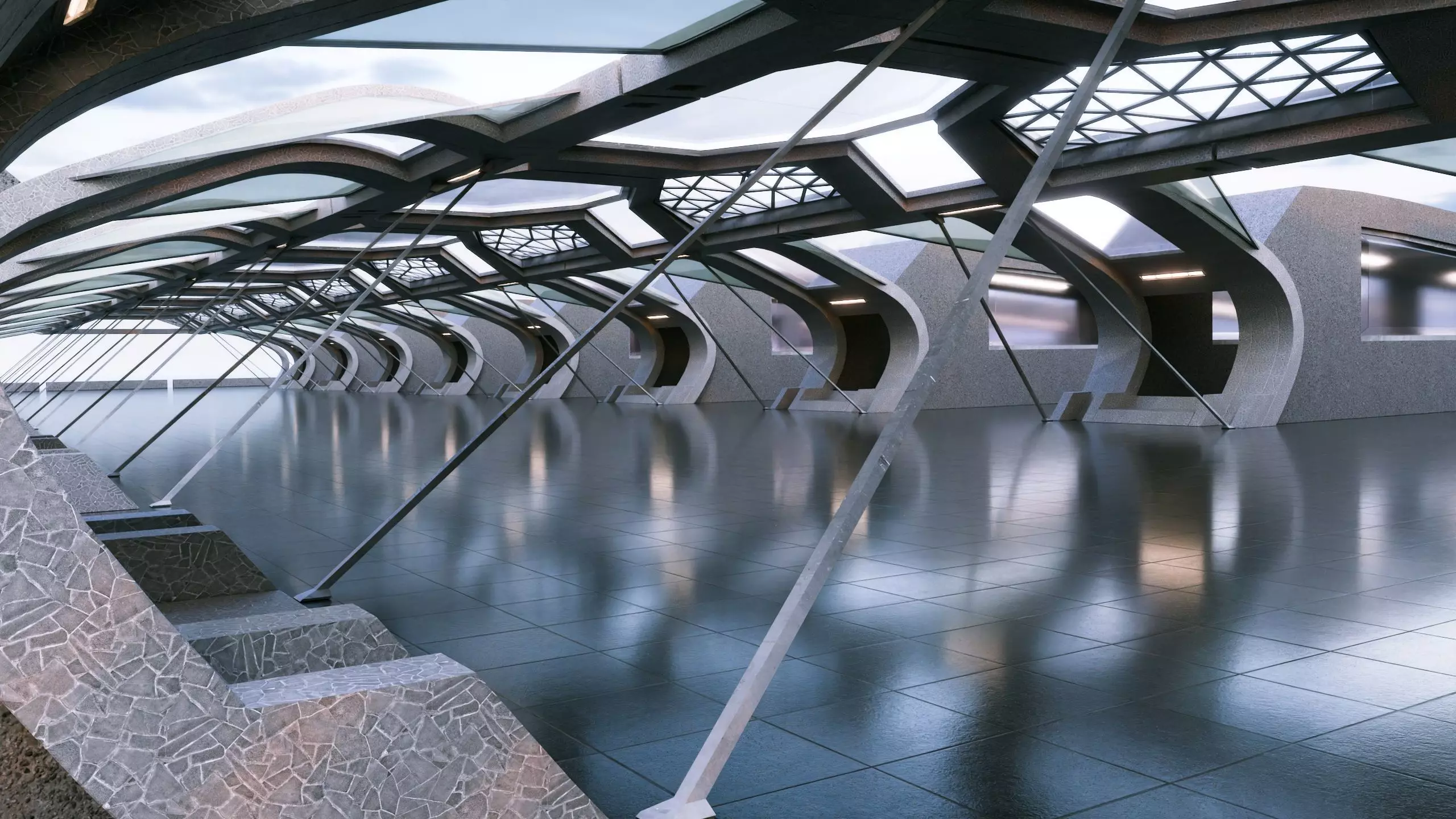 Futuristic Sci-fi Corridor- Architectural Background- V1U3 3D model_6