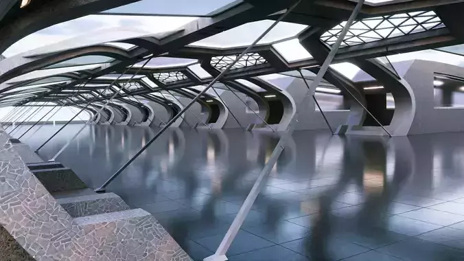 Futuristic Sci-fi Corridor- Architectural Background- V1U3 3D model 7