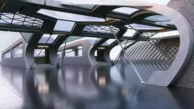Futuristic Sci-fi Corridor- Architectural Background- V1U3 3D model 2