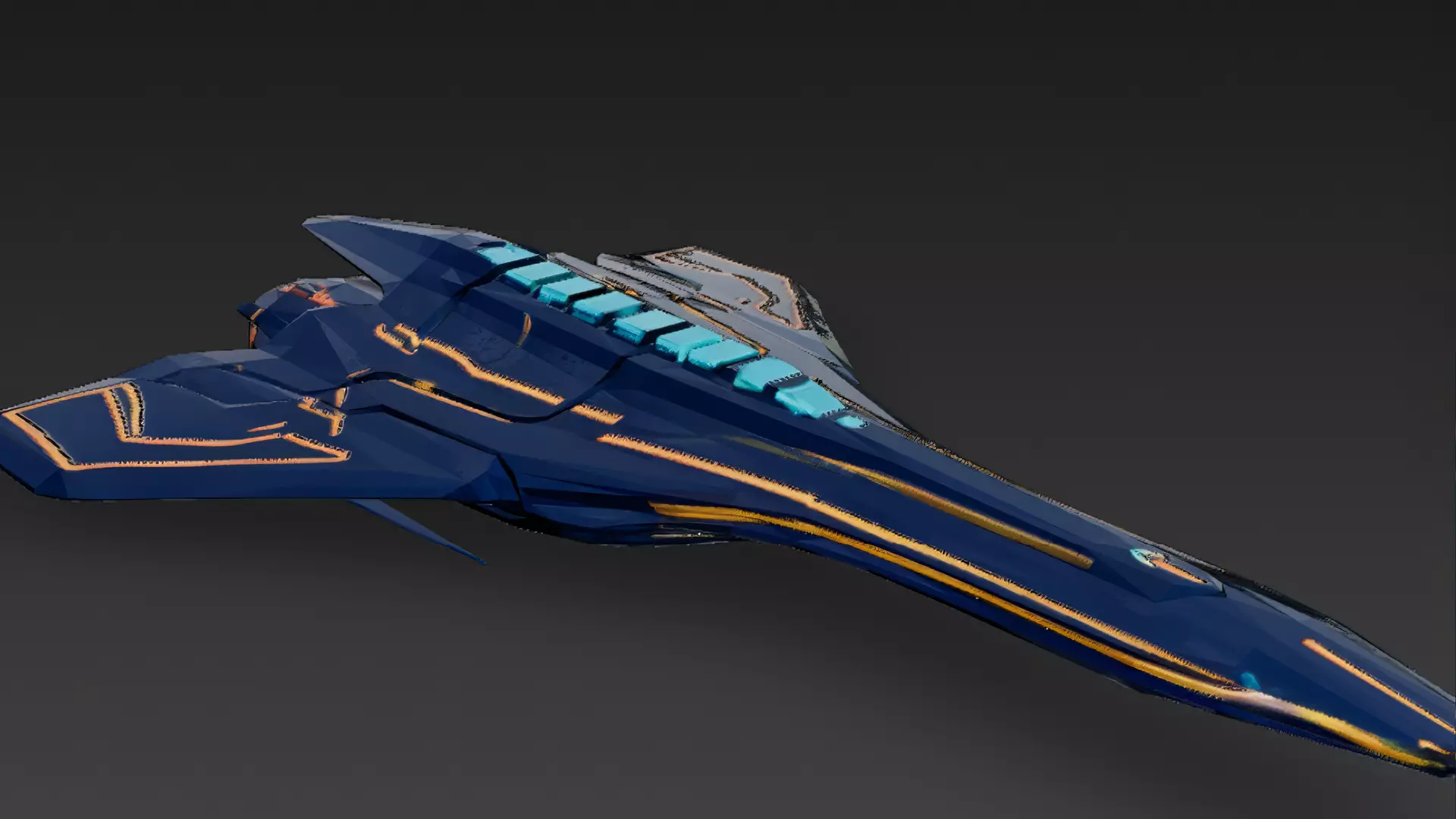 Futuristic Blue Sci Fi Fighter Jet 3D Model PBR Low-poly 3D model_5