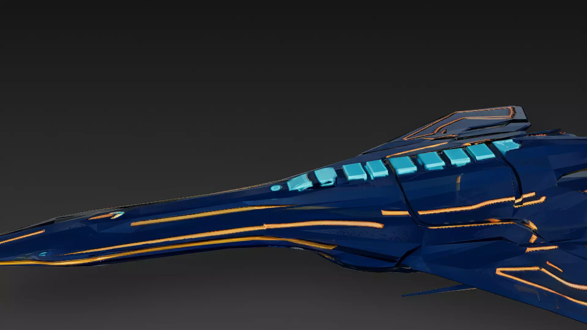 Futuristic Blue Sci Fi Fighter Jet 3D Model PBR Low-poly 3D model_4