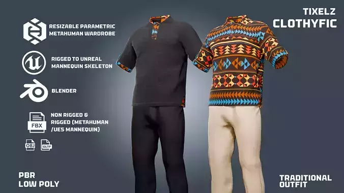 Traditional Outfit Low-poly 3D model