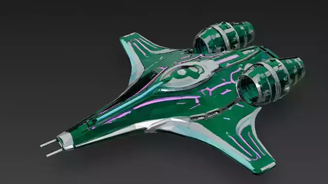 Futuristic Green Sci Fi Fighter Jet 3D Model PBR