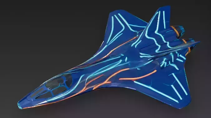 Futuristic Blue Sci Fi Jet Fighter 3D Model PBR Low-poly 3D model