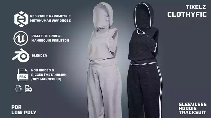 sleeveless hoodie tracksuit - clothyfic full outfit