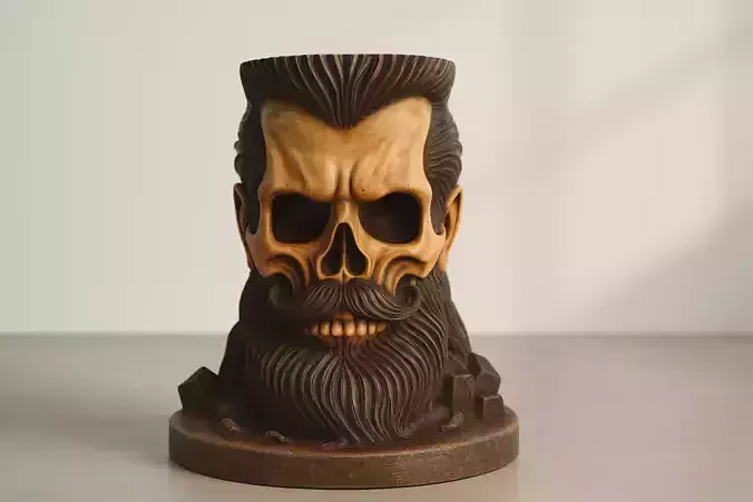 Skull Beard Mug Holder Gothic Coffee Cup Stand 3D print model
