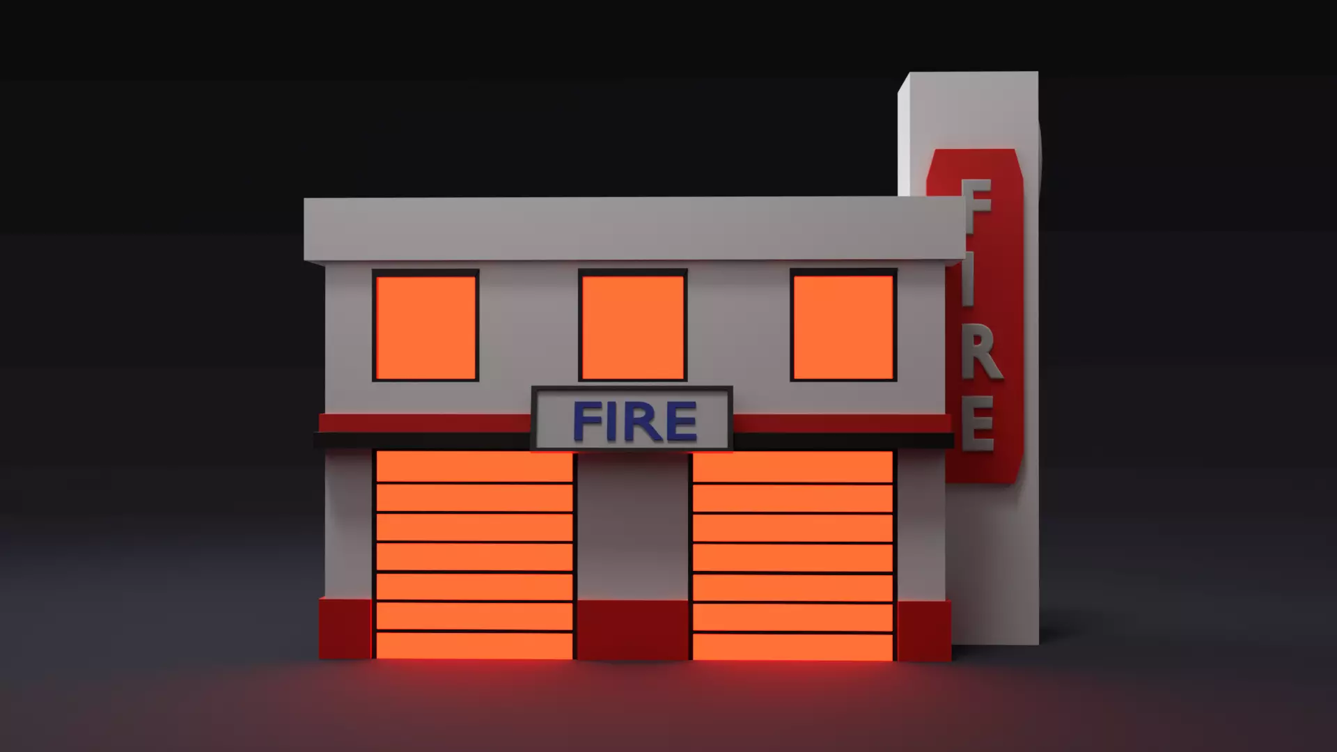 Low Poly Fire Station with Glowing Detail Low-poly 3D model_5